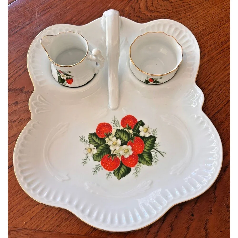 Vintage Gerold Porzellan Bavaria Strawberry Creamer Sugar Bowl Tray Set, West Ge